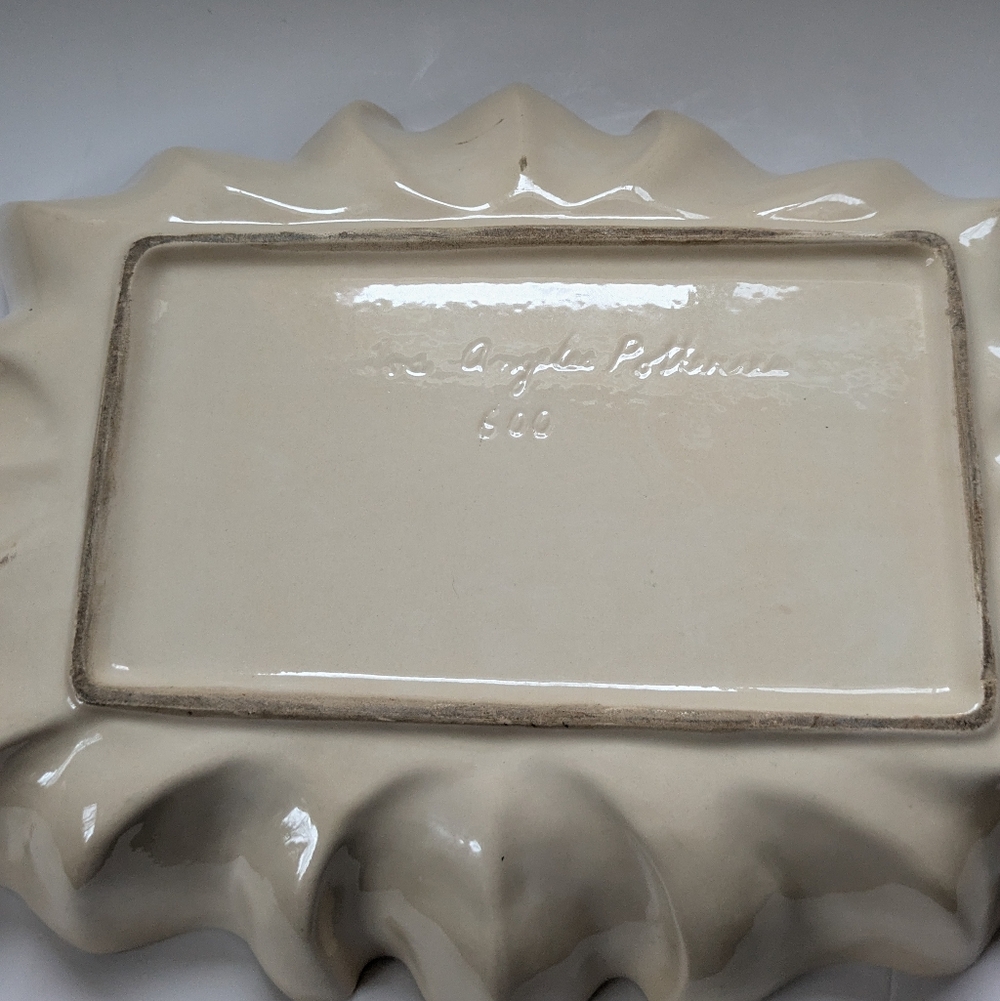Los Angeles Potteries Vintage Green Ruffled Ceramic Dish Large Low Planter 600 - Picture 13 of 16
